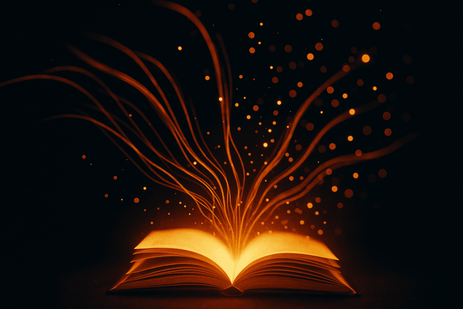 Abstract golden book of light emitting ember streams