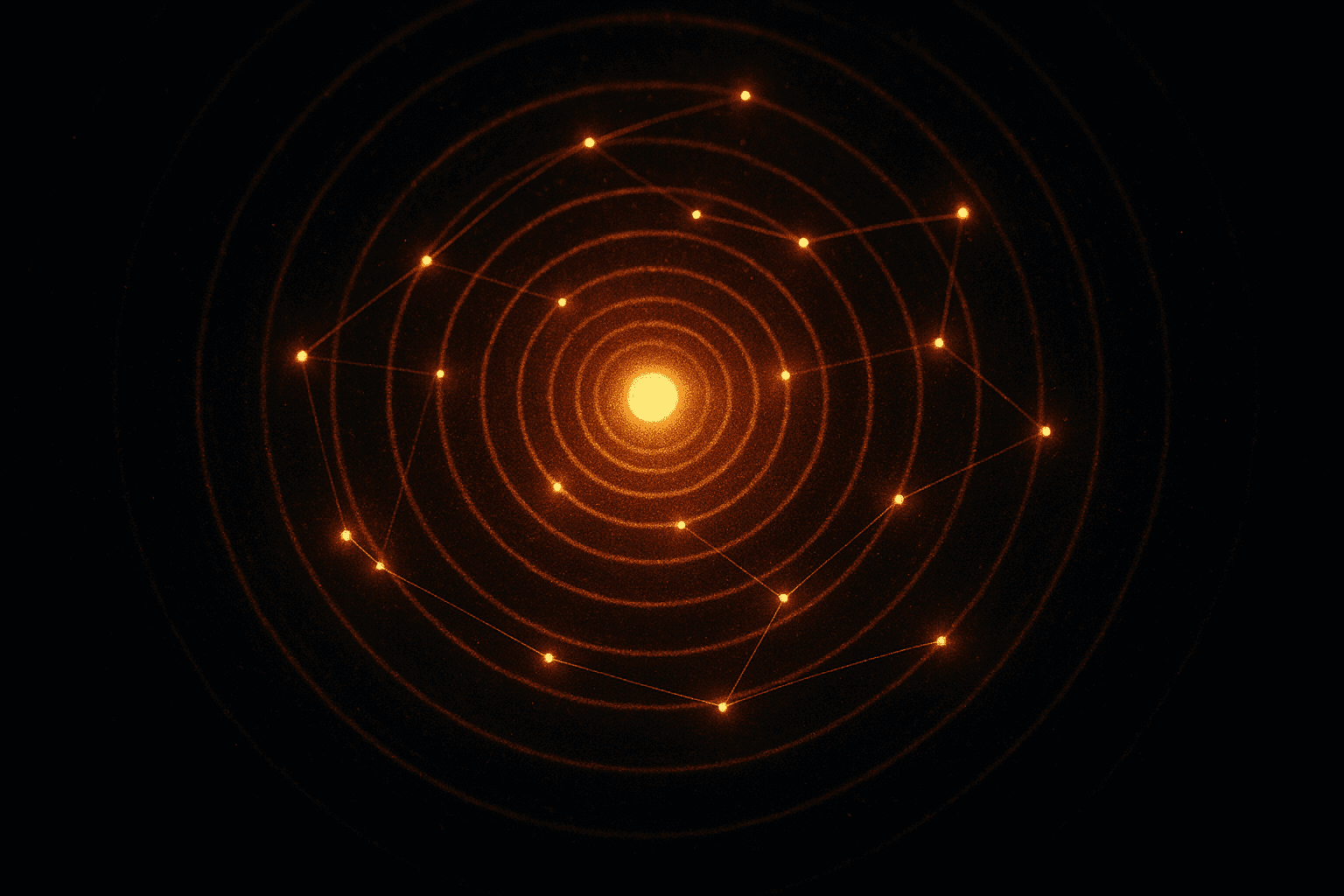 Golden core broadcasting signal waves across a dark network